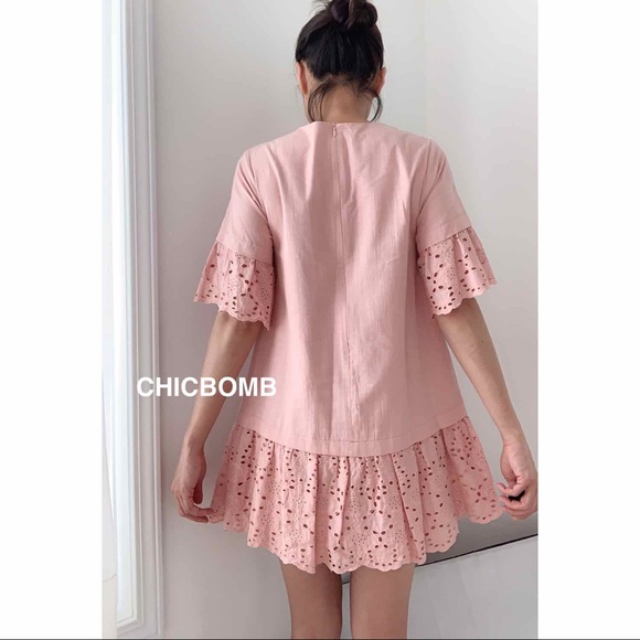 HARLOW EYELET BABYDOLL MINI DRESS DUSTY PINK - Picture 3 of 3